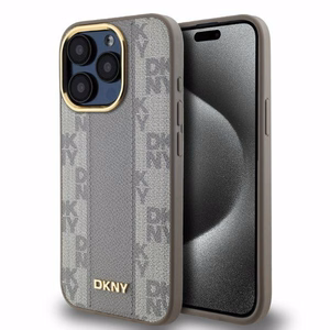 DKNY Nahkainen Checkered Mono Pattern MagSafe iPhone 15 Pro Max:lle Suojakuori - Beige