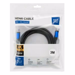 Cable HDMI 2.0 Blue Star 4K 120Hz - High Speed, HDR, ARC, Ethernet, AWM, 18Gbps 3 m black