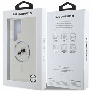 Karl Lagerfeld Button Karl & Choupette Heads Printed Logo MagSafe Suojakuori Samsung Galaxy S25 Ultra Valkoinen
