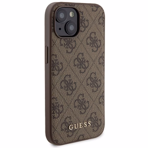 Guess 4G Metal Logo Suojakuori-setti iPhone 15:lle + 5000mAh MagSafe Varavirtalähde - ruskea