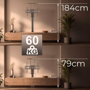 Maclean MC-866T älykäs moottoroitu sähköinen TV-nosto TUYA mobiilisovellus lattiakiinnike Alexa Google Home 37"-80" 60 kg kaappi VESA (EU-pistoke)