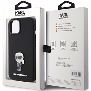Karl Lagerfeld Silicone Ikonik Metal Pin case for iPhone 15 Plus / 14 Plus - black