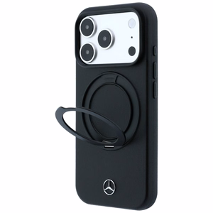 Mercedes MagSafe nahkainen suojakuori rengastelineellä malleille iPhone 18 Pro / 17 Pro, musta