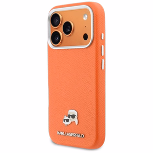 KARL LAGERFELD suojakuori iPhone 17 Pro:lle MagSafe-yhteensopiva KLHMP17L6PFKCLO (PU FW W/ K&C Head Pin) oranssi