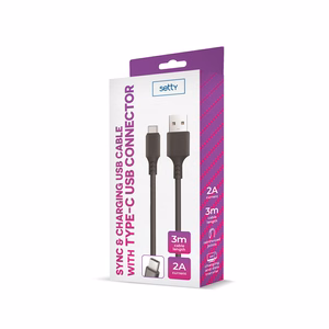 Setty cable USB - USB-C 3,0 m 2A black NEW