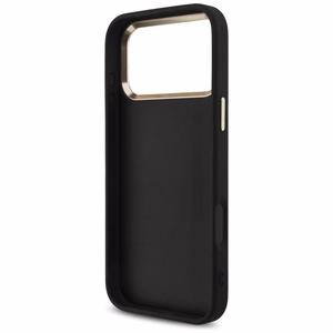 Guess PU Leather 4G Metal Logo Gold Frame -kuori Apple iPhone 18 Pro Max -puhelimelle, musta