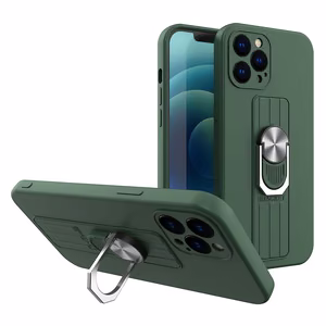 Ring Case silikoni tapauksessa sormi ote ja jalusta Samsung Galaxy A22 4G tummanvihreä