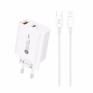 A6MaxL 20W USB-A USB-C seinälaturi 1m USB-C - Lightning kaapelilla - Valkoinen