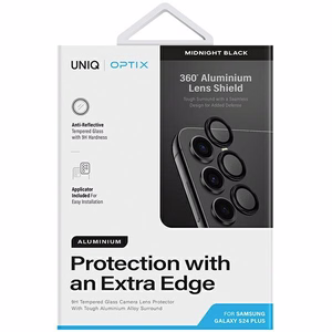 Uniq Optix alumiininen kameran linssisuoja Samsung Galaxy S24+ kameralle applikaattorin kanssa - musta