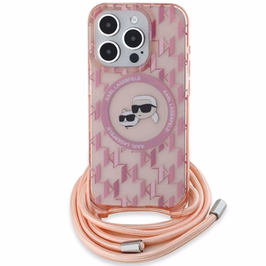 Karl Lagerfeld IML Crossbody Monogram Karl & Choupette Head MagSafe case for iPhone 15 Pro - pink