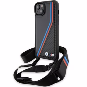 BMW M Edition Carbon Tricolor Lines & Hihna Suojakuori iPhone 15 Plus / 14 Plus:lle - musta