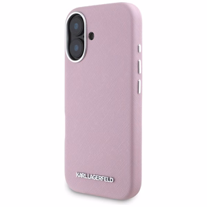 Karl Lagerfeld Saffiano Full Wrapped Elongated Metal Logo MagSafe iPhone 16 Suojakuori - vaaleanpunainen