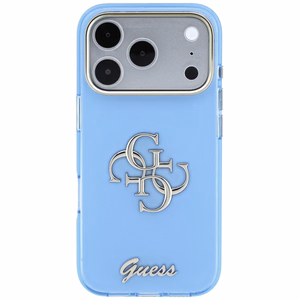 Guess IML 4G Script Metal -suojakuori laitteelle iPhone 18 Pro Max / 17 Pro Max – vaaleansininen