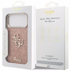 Guess Fixed Glitter Big 4G Metal Frame -suojakuori iPhone 17 Pro Max - pinkki