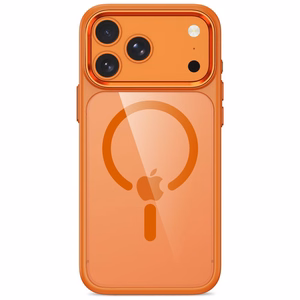 Tech-Protect Magmat MagSafe CC suojakuori mallille iPhone 17 Pro / 18 Pro – oranssi ja läpinäkyvä