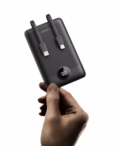 Ulkoinen akku Veger C11 (W1170) PD QC3.0 2A 22,5W 10000 mAh sisäänrakennetuilla USB C -kaapeleilla / Lightning musta