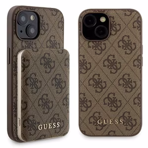 Guess 4G Metal Logo Suojakuori-setti iPhone 15:lle + 5000mAh MagSafe Varavirtalähde - ruskea