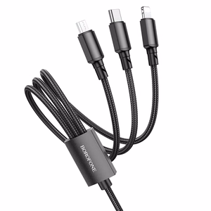 Musta Borofone BX72 3-in-1 USB–USB-C / Micro-USB / Lightning -kaapeli, 2 A, 1 m