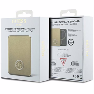 Guess MagSafe 4G Strassed Metal Logo induktio tehopankki 5W 3000mAh - kultainen