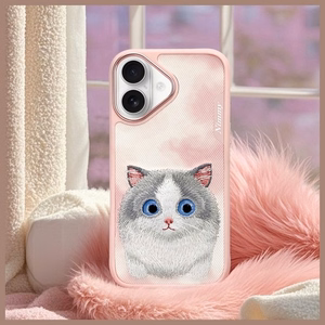 NIMMY Suojakuori BIG EYED PET 2.0 Kissa iPhone 16:lle vaaleanpunainen