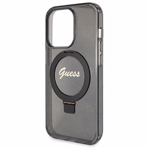 Guess Ring Stand Script Glitter MagSafe -suojakuori iPhone 13 Pro Maxille - musta
