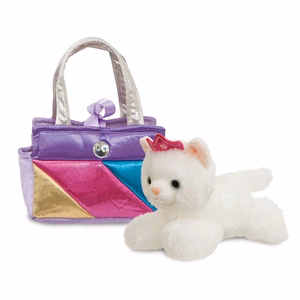 Fancy Pals ympäristöystävällinen prinsessakissa-pehmolelu vaaleanpunaisella kruunulla sateenkaarilaukussa, 20 cm