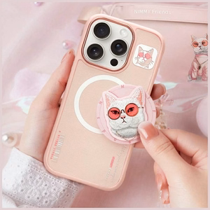 Nimmy Glasses Cool Cat MagSafe Suojakuori iPhone 16 Pro:lle - vaaleanpunainen
