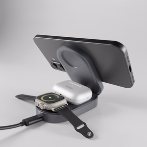 SBS 3-in-1 Foldable Wireless Charging Station QI2 MFI - Made for iPhone - Black