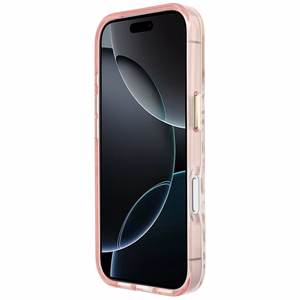 Guess IML Leopard Glitter Triangle Logo MagSafe suojakuori mallille iPhone 17 Pro Max / 18 Pro Max – väri: vaaleanpunainen