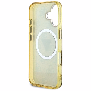 Guess IML Metal Glitter 4G Circle Triangle MagSafe Case for iPhone 16 - Brown