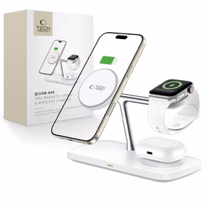 Tech-Protect QI15W-A45 3in1 Langaton laturi MagSafella Apple-laitteille - Valkoinen