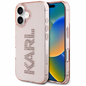 Karl Lagerfeld IML Rhinestones Logo iPhone 16 Suojakuori - Vaaleanpunainen