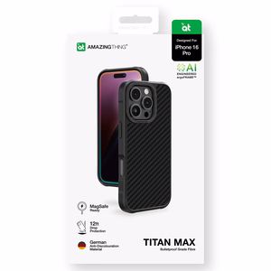 AmazingThing Titan Max Suojakuori 1500D Aramid-kuiduilla iPhone 16 Pro:lle - musta