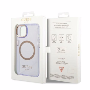 Guess GUHMP14SHTCMU iPhone 14 6.1 violetti/violetti kova suojakuori Gold Outline läpinäkyvä MagSafe