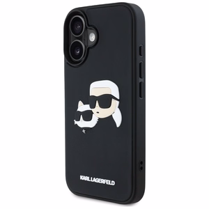 Karl Lagerfeld HC 3D Rubber Double Heads Suojakuori iPhone 16:lle - musta