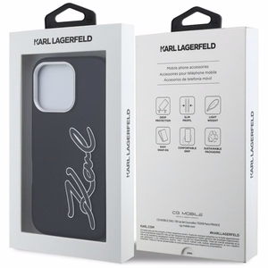 Karl Lagerfeld FW Grained Signature Logo Suojakuori iPhone 16 Pro Max - musta