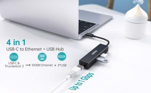 Adapteri CHOETECH USB Type-C - 1x RJ-45, 3x USB Type-A