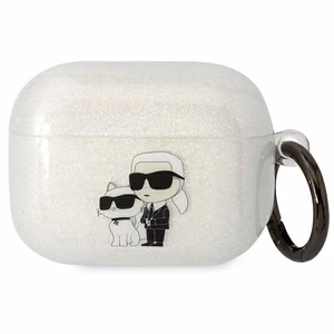 Karl Lagerfeld KLAPHNKCTGT läpinäkyvä suojus AirPods Pro:lle Glitter Karl&Choupette