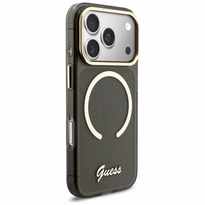 Guess IML Glitters Script Hihna MagSafe Suojakuori iPhone 17 Pro:lle - musta