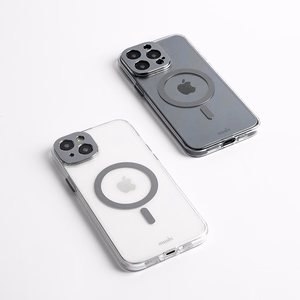 Moshi iGlaze MagSafe suojakuori iPhone 15 Plus -laitteelle, läpinäkyvä Meteorite Gray -yksityiskohdilla