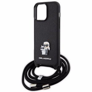 Karl Lagerfeld Crossbody Saffiano Metal Pin Karl & Choupette Suojakuori iPhone 15 Pro Max:lle - Musta