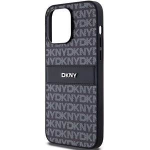 DKNY Nahkainen Mono Stripe & Metal Logo Suojakuori iPhone 14 Pro Max:lle - musta