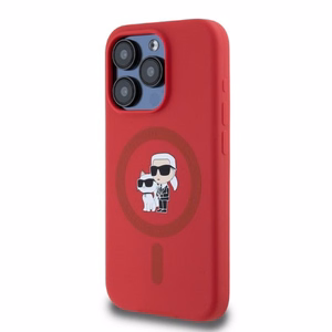 Karl Lagerfeld Silikoninen Karl&Choupette Heads Ring MagSafe Suojakuori iPhone 15 Pro:lle - Punainen