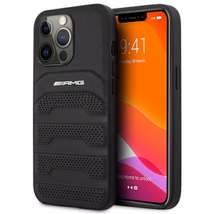AMG AMHCP14XGSEBK iPhone 14 Pro Max 6,7 "musta / musta kovakotelo Nahka kohokuvioitu Lines