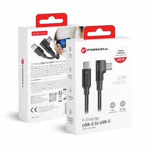 Kaapeli USB C - USB C Forcell F-Energy QC4.0 PD 5A 100W Cafule 90° 2 m CC-1Deg musta