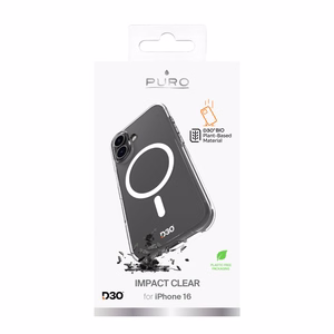 Puro Impact Clear D3O MagSafe Silikoninen Suojakuori iPhone 16:lle - läpinäkyvä