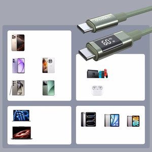Choetech XCC-1068 PD 60 W USB-C - USB-C kaapeli näytöllä 1,2 m - vihreä