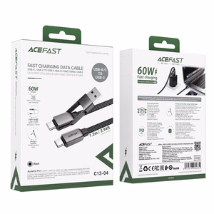 Acefast C13-04 USB-C - USB-A / USB-C -kaapeli 480 Mb/s 3 A 1,2 m - musta