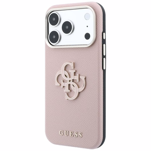 Guess Grained & Big Resin Logo -suojakuori iPhone 18 Pro / 17 Pro – vaaleanpunainen