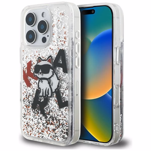 Karl Lagerfeld Liquid Glitter Choupette Logo Suojakuori iPhone 16 Pro Maxille - Kirkas